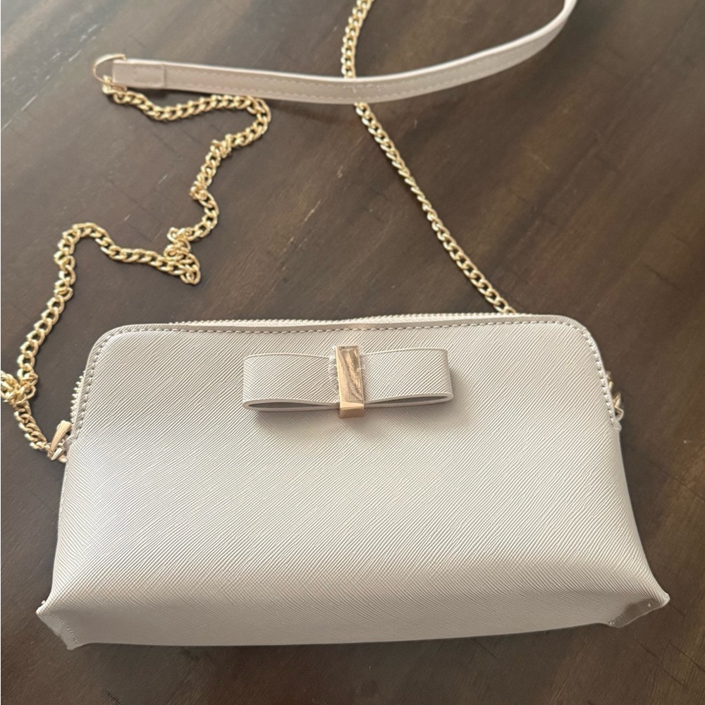 Miztique Cream and Gold Crossbody Bag with Bow Detail